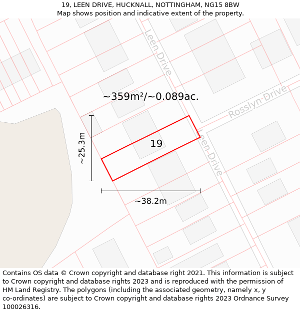 19, LEEN DRIVE, HUCKNALL, NOTTINGHAM, NG15 8BW: Plot and title map