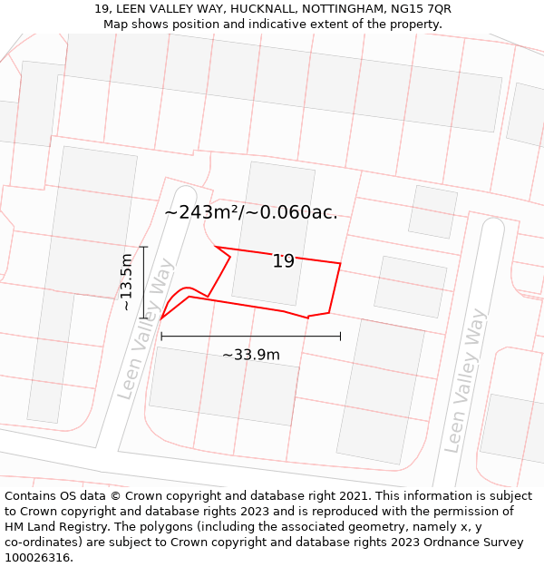 19, LEEN VALLEY WAY, HUCKNALL, NOTTINGHAM, NG15 7QR: Plot and title map