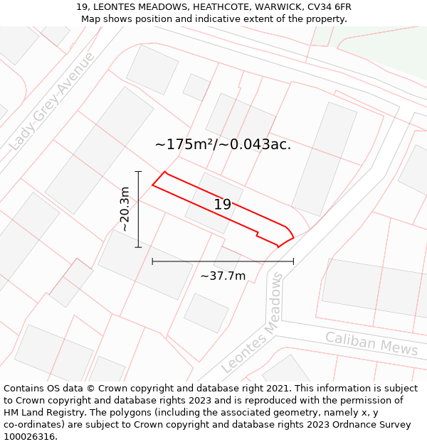 19, LEONTES MEADOWS, HEATHCOTE, WARWICK, CV34 6FR: Plot and title map