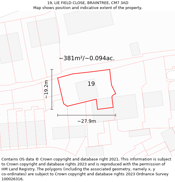 19, LIE FIELD CLOSE, BRAINTREE, CM7 3AD: Plot and title map