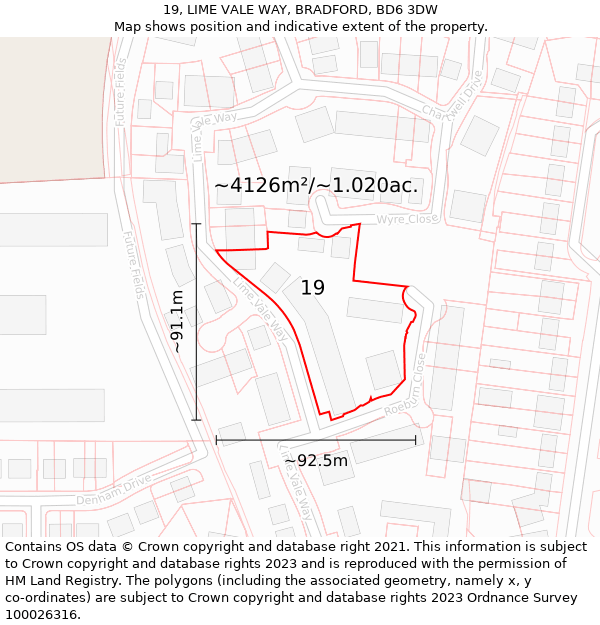 19, LIME VALE WAY, BRADFORD, BD6 3DW: Plot and title map