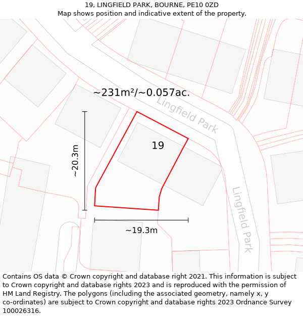 19, LINGFIELD PARK, BOURNE, PE10 0ZD: Plot and title map