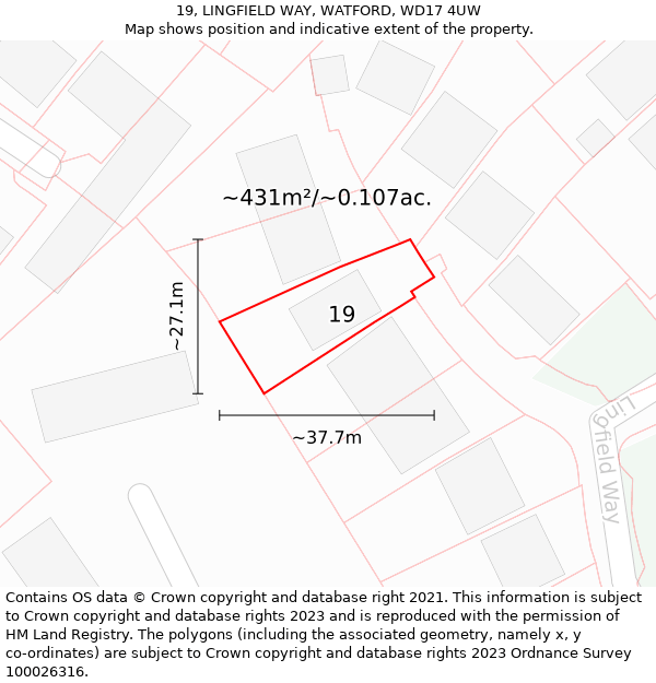 19, LINGFIELD WAY, WATFORD, WD17 4UW: Plot and title map