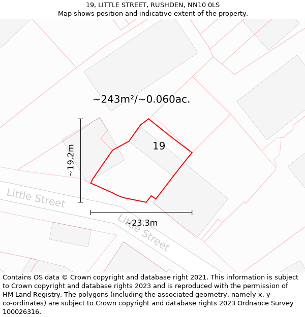 19, LITTLE STREET, RUSHDEN, NN10 0LS: Plot and title map