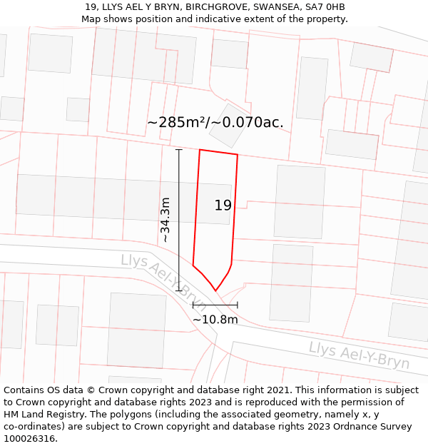 19, LLYS AEL Y BRYN, BIRCHGROVE, SWANSEA, SA7 0HB: Plot and title map