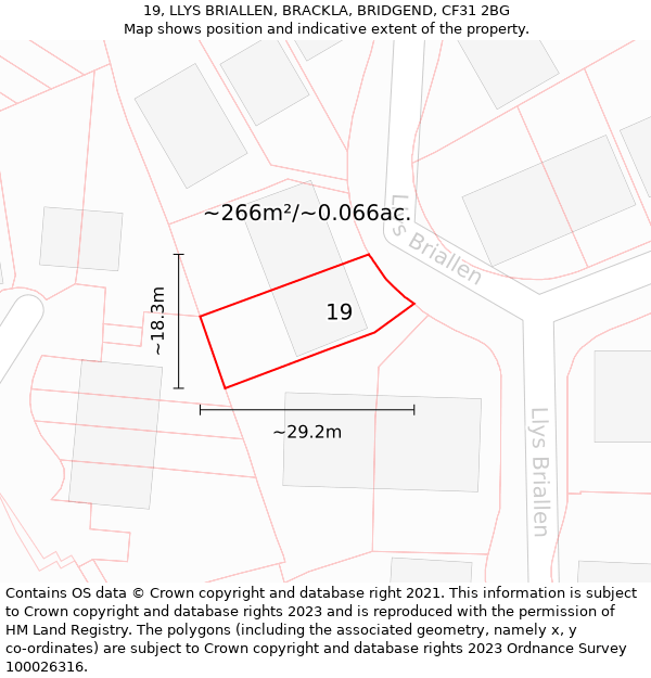 19, LLYS BRIALLEN, BRACKLA, BRIDGEND, CF31 2BG: Plot and title map