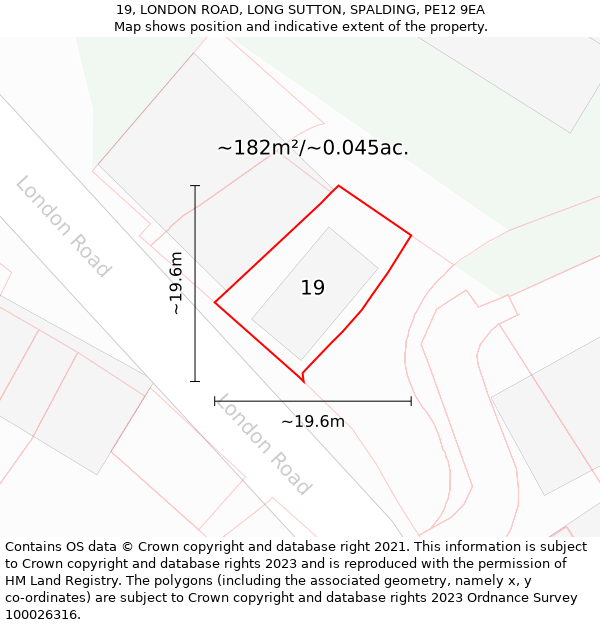 19, LONDON ROAD, LONG SUTTON, SPALDING, PE12 9EA: Plot and title map