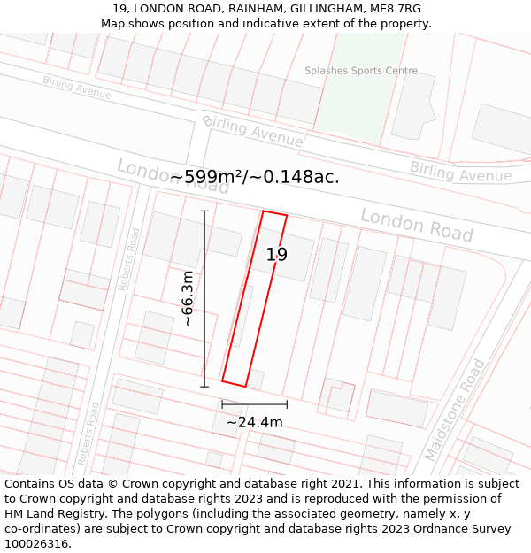 19, LONDON ROAD, RAINHAM, GILLINGHAM, ME8 7RG: Plot and title map