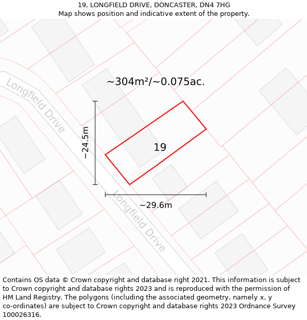 19, LONGFIELD DRIVE, DONCASTER, DN4 7HG: Plot and title map