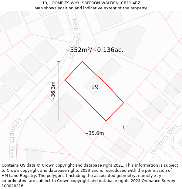 19, LOOMPITS WAY, SAFFRON WALDEN, CB11 4BZ: Plot and title map