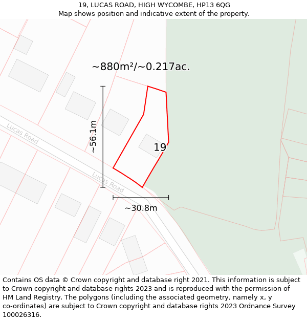 19, LUCAS ROAD, HIGH WYCOMBE, HP13 6QG: Plot and title map