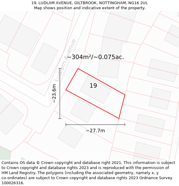 19, LUDLAM AVENUE, GILTBROOK, NOTTINGHAM, NG16 2UL: Plot and title map