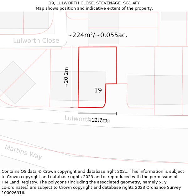 19, LULWORTH CLOSE, STEVENAGE, SG1 4FY: Plot and title map