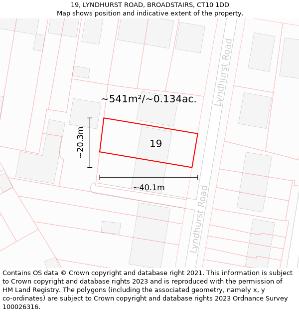 19, LYNDHURST ROAD, BROADSTAIRS, CT10 1DD: Plot and title map