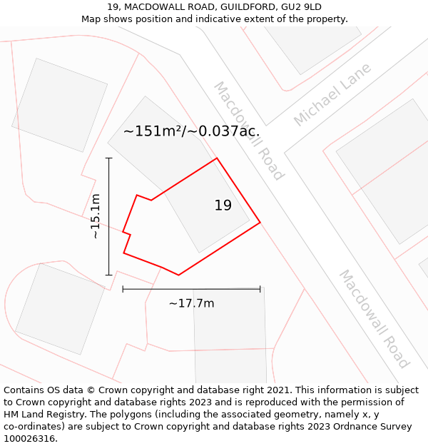 19, MACDOWALL ROAD, GUILDFORD, GU2 9LD: Plot and title map