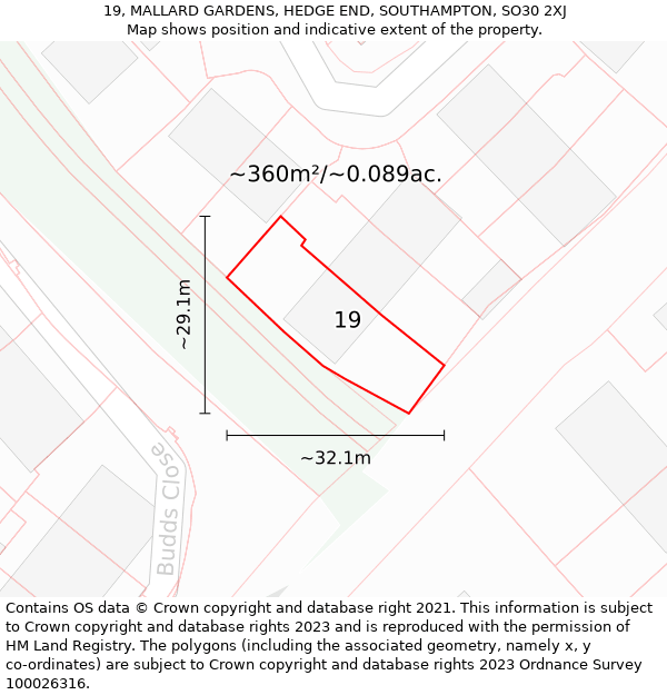 19, MALLARD GARDENS, HEDGE END, SOUTHAMPTON, SO30 2XJ: Plot and title map