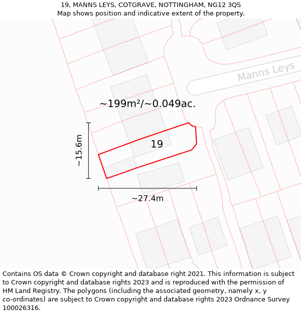 19, MANNS LEYS, COTGRAVE, NOTTINGHAM, NG12 3QS: Plot and title map