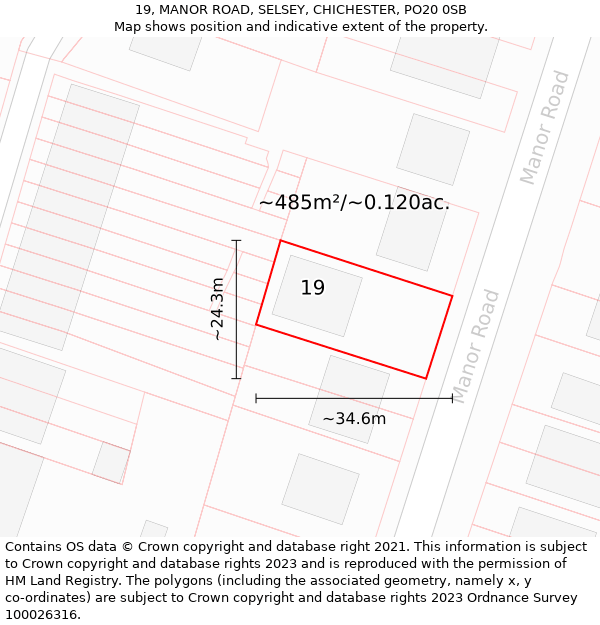 19, MANOR ROAD, SELSEY, CHICHESTER, PO20 0SB: Plot and title map