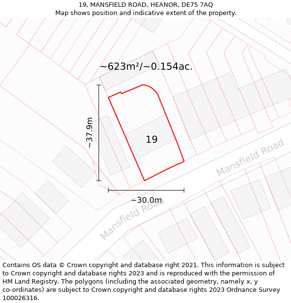 19, MANSFIELD ROAD, HEANOR, DE75 7AQ: Plot and title map