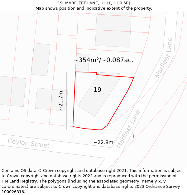 19, MARFLEET LANE, HULL, HU9 5RJ: Plot and title map