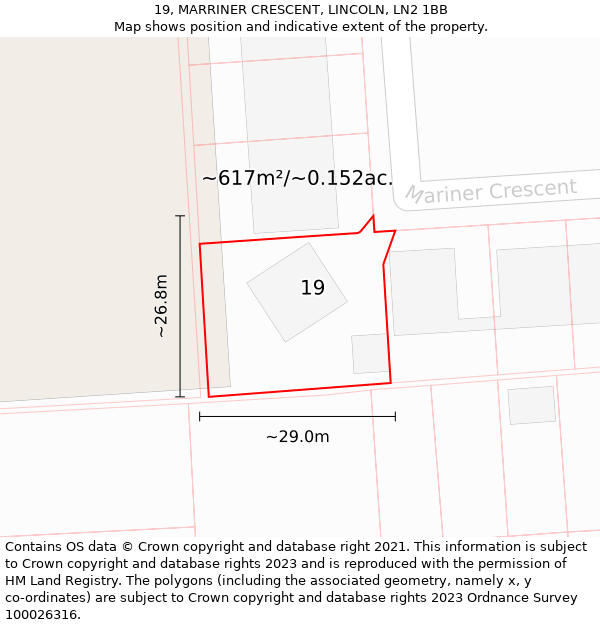 19, MARRINER CRESCENT, LINCOLN, LN2 1BB: Plot and title map