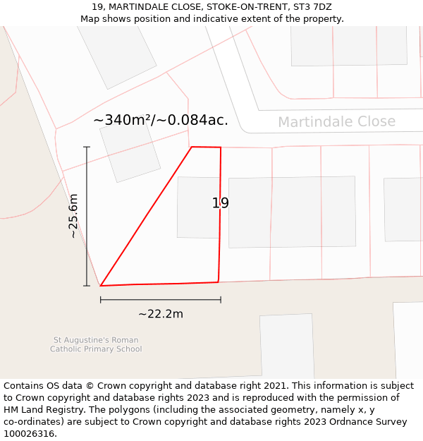19, MARTINDALE CLOSE, STOKE-ON-TRENT, ST3 7DZ: Plot and title map