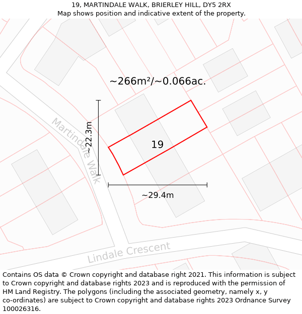 19, MARTINDALE WALK, BRIERLEY HILL, DY5 2RX: Plot and title map