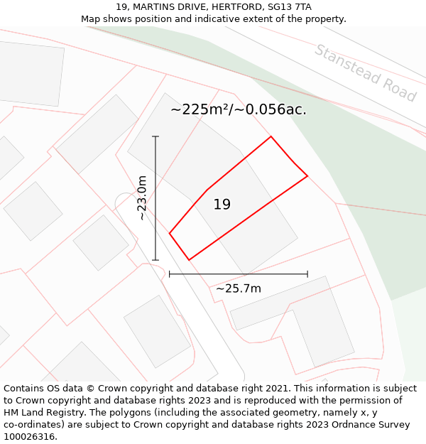 19, MARTINS DRIVE, HERTFORD, SG13 7TA: Plot and title map