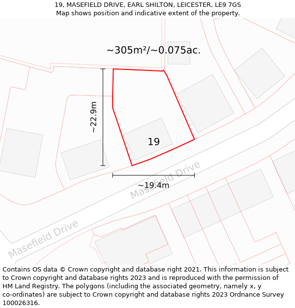 19, MASEFIELD DRIVE, EARL SHILTON, LEICESTER, LE9 7GS: Plot and title map