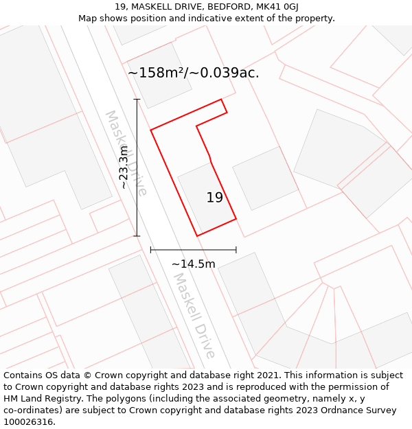 19, MASKELL DRIVE, BEDFORD, MK41 0GJ: Plot and title map