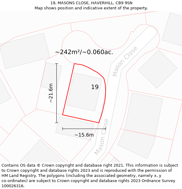 19, MASONS CLOSE, HAVERHILL, CB9 9SN: Plot and title map