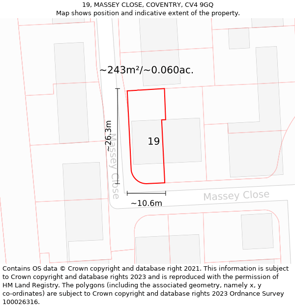 19, MASSEY CLOSE, COVENTRY, CV4 9GQ: Plot and title map