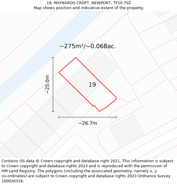 19, MAYNARDS CROFT, NEWPORT, TF10 7SZ: Plot and title map