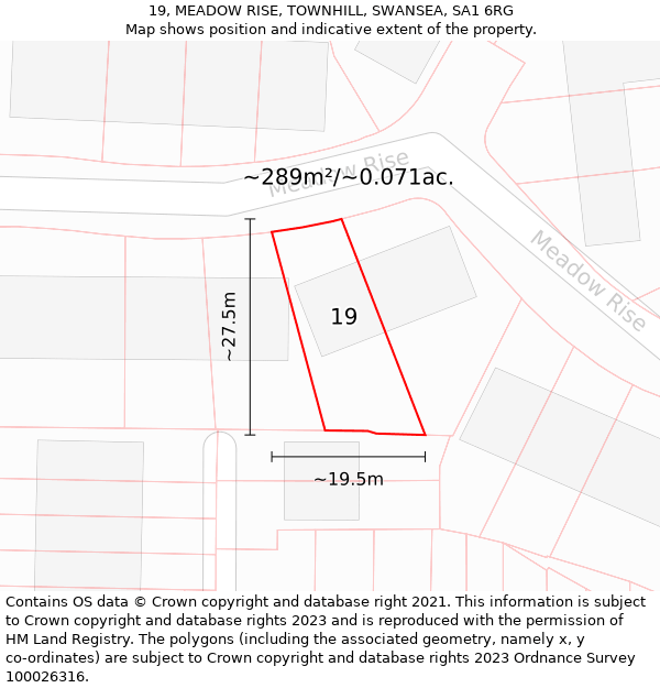 19, MEADOW RISE, TOWNHILL, SWANSEA, SA1 6RG: Plot and title map