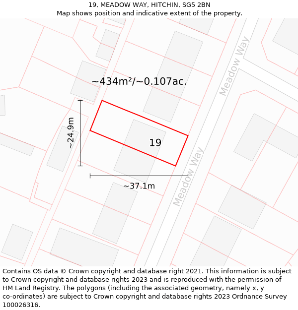 19, MEADOW WAY, HITCHIN, SG5 2BN: Plot and title map