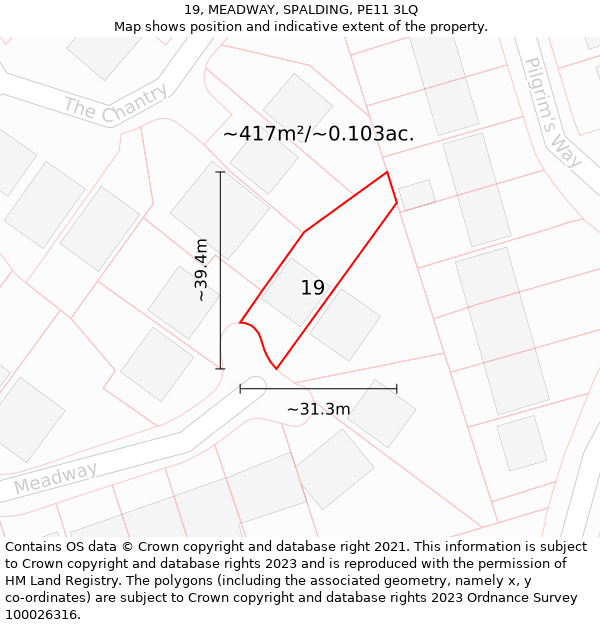 19, MEADWAY, SPALDING, PE11 3LQ: Plot and title map