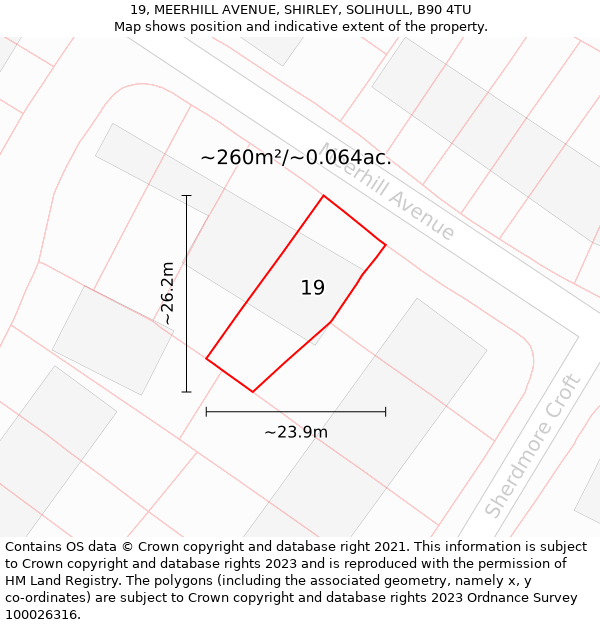 19, MEERHILL AVENUE, SHIRLEY, SOLIHULL, B90 4TU: Plot and title map