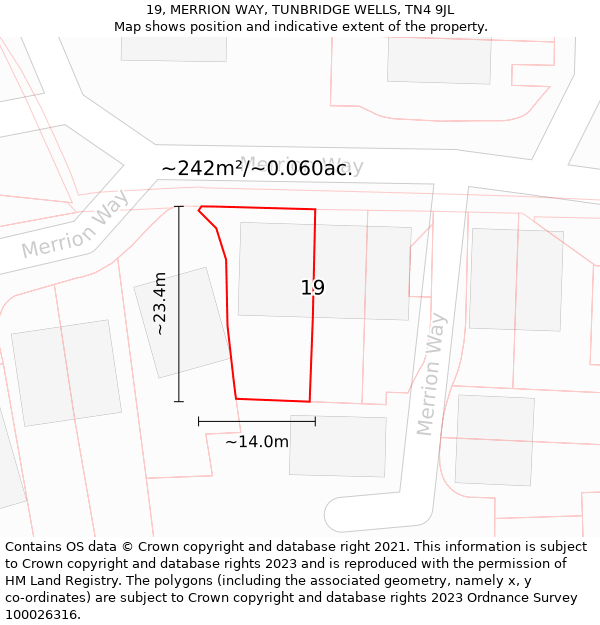 19, MERRION WAY, TUNBRIDGE WELLS, TN4 9JL: Plot and title map