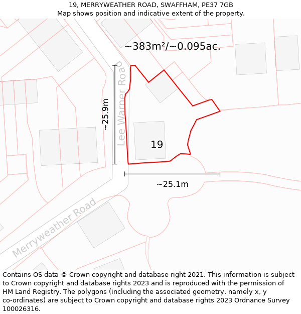 19, MERRYWEATHER ROAD, SWAFFHAM, PE37 7GB: Plot and title map