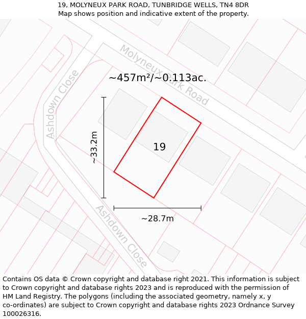 19, MOLYNEUX PARK ROAD, TUNBRIDGE WELLS, TN4 8DR: Plot and title map