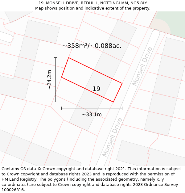 19, MONSELL DRIVE, REDHILL, NOTTINGHAM, NG5 8LY: Plot and title map