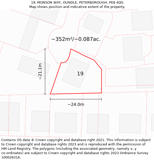 19, MONSON WAY, OUNDLE, PETERBOROUGH, PE8 4QG: Plot and title map