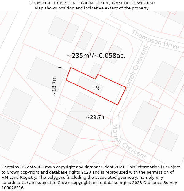 19, MORRELL CRESCENT, WRENTHORPE, WAKEFIELD, WF2 0SU: Plot and title map