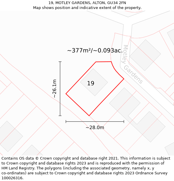 19, MOTLEY GARDENS, ALTON, GU34 2FN: Plot and title map