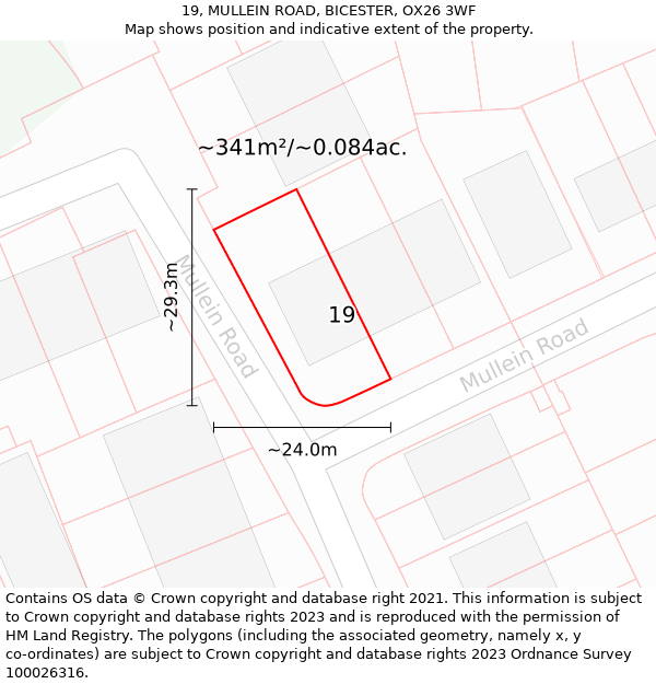 19, MULLEIN ROAD, BICESTER, OX26 3WF: Plot and title map