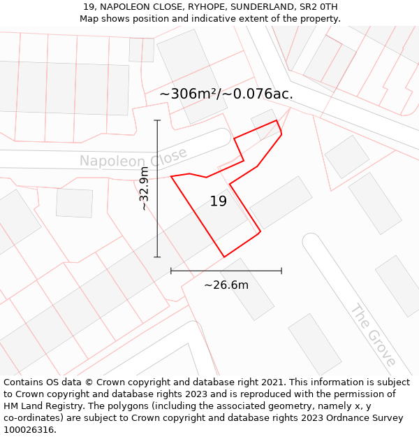 19, NAPOLEON CLOSE, RYHOPE, SUNDERLAND, SR2 0TH: Plot and title map