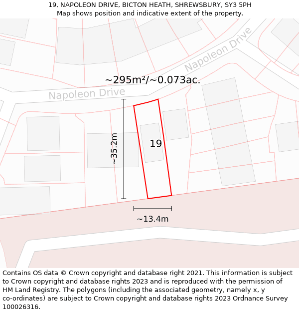 19, NAPOLEON DRIVE, BICTON HEATH, SHREWSBURY, SY3 5PH: Plot and title map