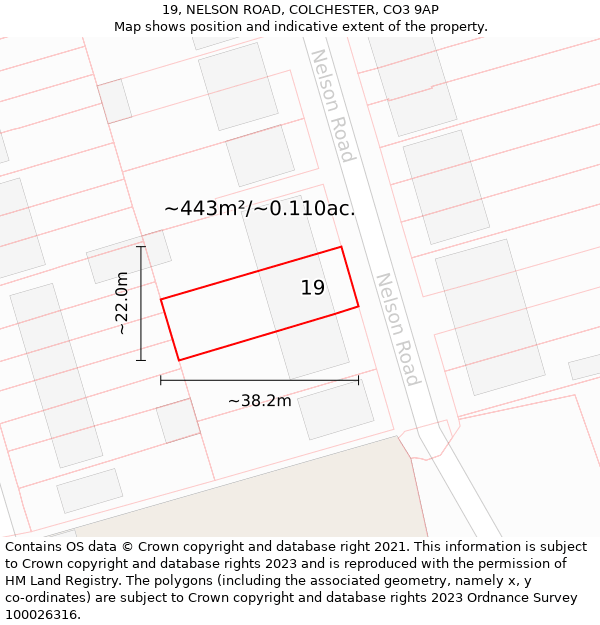 19, NELSON ROAD, COLCHESTER, CO3 9AP: Plot and title map