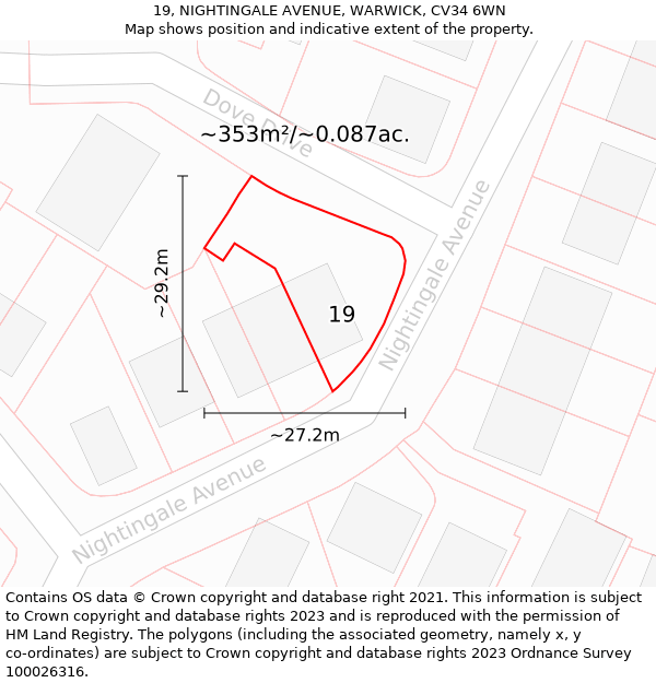 19, NIGHTINGALE AVENUE, WARWICK, CV34 6WN: Plot and title map