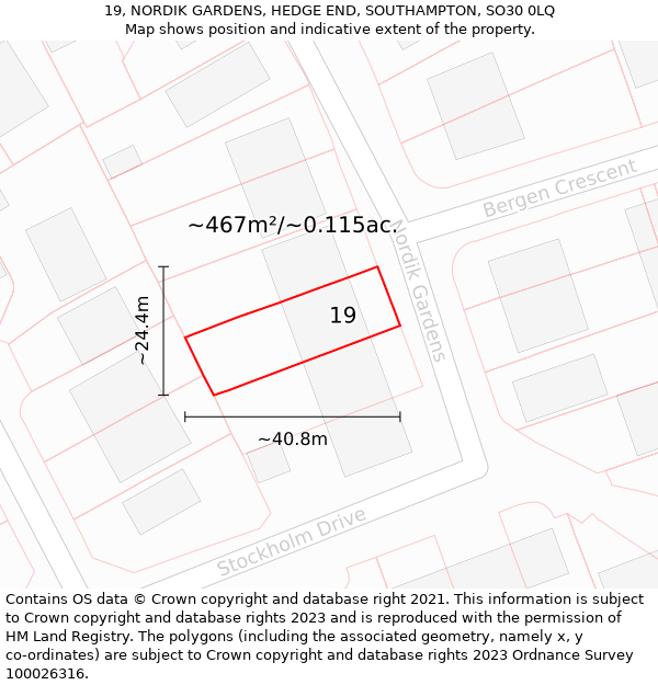 19, NORDIK GARDENS, HEDGE END, SOUTHAMPTON, SO30 0LQ: Plot and title map